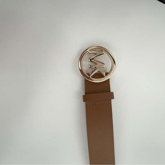 Michael Kors Brown Leather Belt Large – Gold MK Logo Buckle, Genuine Leather - Picture 9 of 16